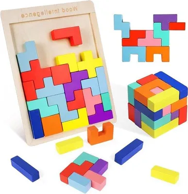 Image de Puzzle en bois en 3D avec 30 blocs colorés pour enfants