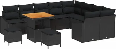 Image de vidaXL Ensemble de canapé de jardin avec coussins 12 pcs noir poly rotin