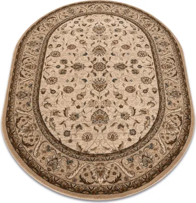 Produktbild von Wollteppich OMEGA Oval ARIES Blumen Perle beige 200x300 cm