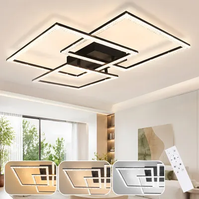 Produktbild von ZMH LED Deckenleuchte Schwarze Wohnzimmerlampe dimmbar 82 W Moderne Kristall Schlafzimmerlampe Design Innenlampe mit Fernbedienung