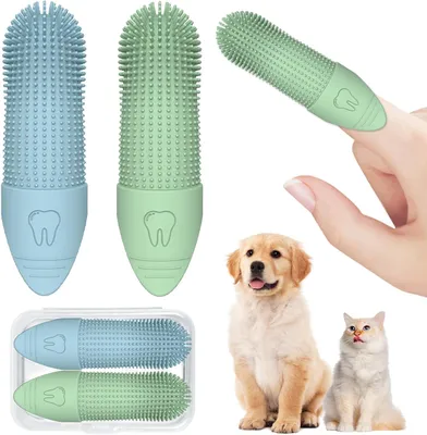 Produktbild von 2 Stück Hundezahnbürste Fingerzahnbürste Silikon 360 Zahnpflege
