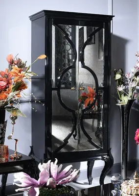 Image de Casa Padrino Luxe Armoire de salon baroque noir 81 x 45 x H. 192 cm - Armoire en bois massif avec 2 portes en miroir - Meubles de salon baroques