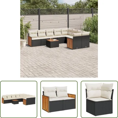 Produktbild von The Living Store 10-tlg. Garten-Sofagarnitur mit Kissen Schwarz Poly Rattan
