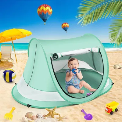 Produktbild von Kinder-Strandzelt mit UV-Schutz, Pop-up-Zelt für die Kleinen | Tragbares Sonnenschutzdach für den Strand, leichtes Glockenzelt für Kleinkinder