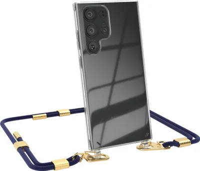 Produktbild von EAZY CASE Handykette für Samsung Galaxy S23 Ultra, Transparente Silikonhülle mit Band, Clear Case, abnehmbar in  Blau