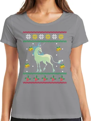 Produktbild von Das letzte Einhorn - Ugly Christmas Sweater Weihnachten Weihnachtsgeschenk Damen T-Shirt, Grau, XXL