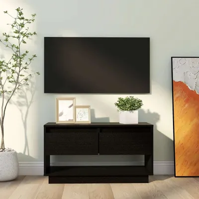 Image de Tablette TV "Pottiga" en pin massif noir. Dimensions (L/H/P) 74x40x34 cm