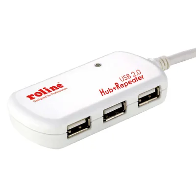 Obrázek produktu pro ROLINE USB 2.0 Hub, 4 Ports, with Repeater 12 m, Bílá, 12 mm