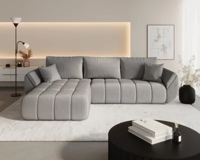 Produktbild von Ecksofa Schlafsofa MISATO Stoff Monolith Hellgrau Ottomane Links