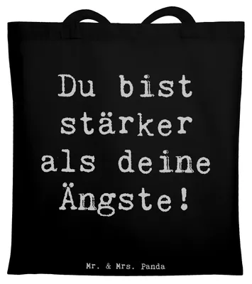 Produktbild von Mr. & Mrs. Panda Tote Bag Spruch Angst überwinden - Schwarz - Geschenk, Mut, Tragetasche, Zuversicht, Selbstbewusstsein, canvas tasche, Vertrauem, Shopping, Motivation