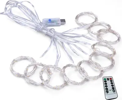 Image de Éclairage LED en rideau – 8 modes avec télécommande, connexion USB, dimensions 3,3 x 3,3 yards, idéal pour la maison, le bureau et l'extérieur