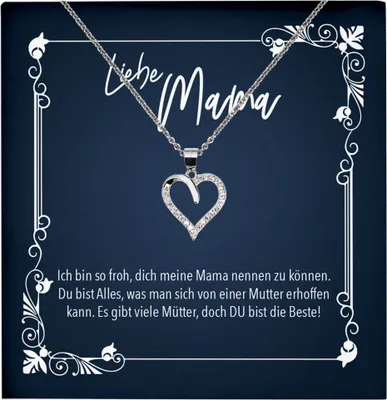 Produktbild von 22Feels Echt Silber Halskette - Liebe Mama Geschenk Geburtstag Muttertag Weihnachten Mutter Schmuck Set für Frauen - Herz Anhänger, Karte