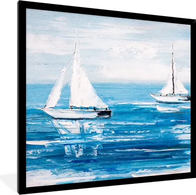 Produktbild von MuchoWow® Gerahmtes Poster Malerei - Ölfarbe - Boot - Wasser 40x40 cm - Poster mit Schwarzem Bilderrahmen Wandposter Rahmen Foto Bilder - Mit Rahmen - Wanddekoration Schlafzimmer