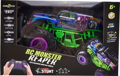 Image de RC Monstertruck voiture télécommandée Stuntauto violet avec lumière LED