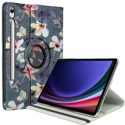 Image de Coque pour Samsung Galaxy Tab S9 (11 Pouces) Etui Rotatif 360° Multi-Angle Veille-Réveil Motif Fleur
