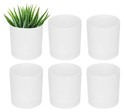 Image de Lot de 6 pots de fleurs en plastique blancs, de 10 cm de diamètre, avec trous de drainage