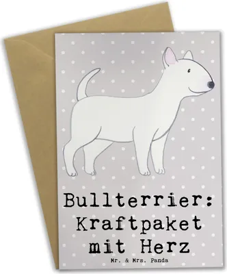 Produktbild von Mr. & Mrs. Panda firmungskarte Bullterrier Kraftpaket - Grau Pastell - Geschenk, Hundeliebhaber, Hunderassen, treue Begleiter, Liebe, osterkarte, einladungskarten, Charme