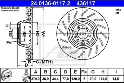 Produktbild von ATE Bremsscheibe 24.0136-0117.2
