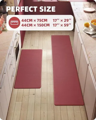 Produktbild von Famanu Küchenmatte Antirutsch Waschbar - Rot, 44 x 75 + 44 x 150 cm