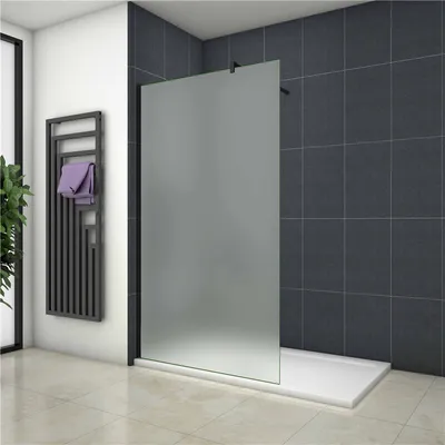 A modern bathroom with a walk-in shower.