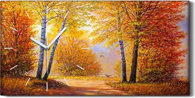 Produktbild von Wohnzimmer-Bild Leinwand Uhr Geräuschlos 60x30 Gemälde Wald Bäume Herbst Natur - weiße Hände