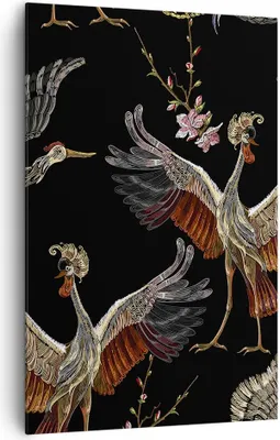 Produktbild von Bild auf Leinwand - Leinwandbild - Einteilig - Asiatisch Vögel Verziert - 80x120cm - Wand Bild - Wanddeko - Wandbilder - Leinwanddruck - Wanddekoration - Leinwand bilder - Wandbild - PA80x120-4556
