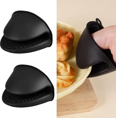 Produktbild von Mini-Ofenhandschuhe aus hitzebeständigem Silikon, dick, für Heißluftfritteuse, Grill und Backen, schwarz
