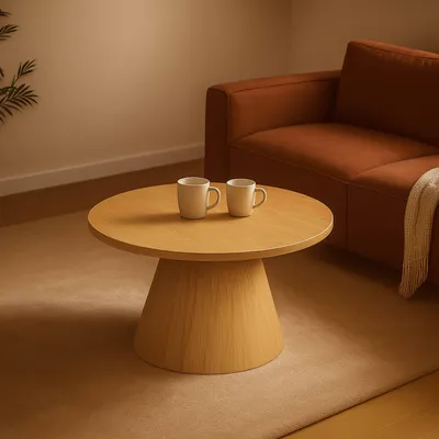 Image de Table basse ronde 80 cm moderne effet bois clair - Oviala Lesly