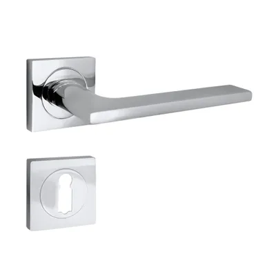 Produktbild von Domino Türgriff LINEA-QR M6 Drückergarnitur BB-Buntbart Set quadratische Rosette Türklinke für Zimmertür aus Aluminium Chrom Türdrückergarnitur