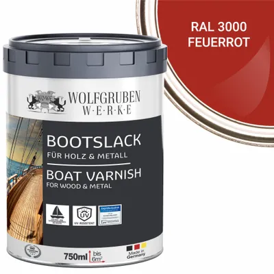 Produktbild von Bootslack Parkettlack Schiffslack Holzlack Seidenglänzend für Holz Boot Schiff W400 Feuerrot - 750ml