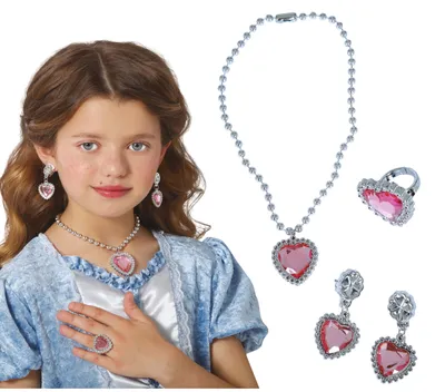 Immagine prodotto di Principessa Carnevale Cuore Gioielli Set Collana Orecchini Anello Fiaba Medievale Regina Accessorio Fantasia Costume Carnevale Fantasia Gioielli Set, Colore: Rosa