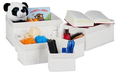 Aufbewahrungskorb Bambus Set 6er, rechteckig, weiß