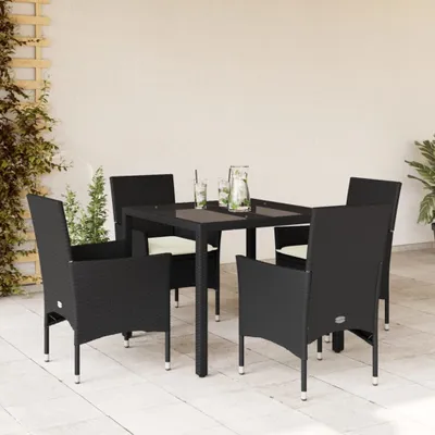 Produktbild von Möbel 5-tlg. Garten-Essgruppe mit Kissen Schwarz Poly Rattan und Glas - Balkonmöbel 3278538
