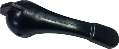 A black plastic handle for a valve is shown against a white background.