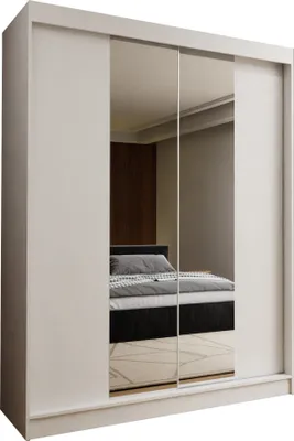 Produktbild von Masseno Schiebetürenschrank LUCENZA 150 cm Kleiderschrank Schlafzimmer Schrank 2-türig mit Spiegel Weiß