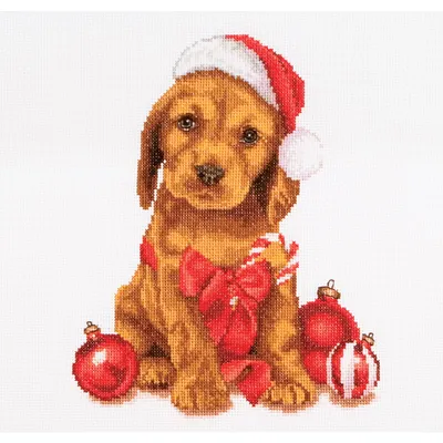 Image de Thea Gouverneur Kit de broderie au point de croix "Weihnachtswelpe Aida", modèle à compter, 31x30cm