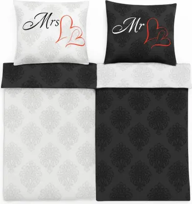 Produktbild von 2er Set Partnerbettwäsche „Mr & Mrs“ - Mikrofaser-Bettwäsche mit Reißverschluss 155 x 220 cm