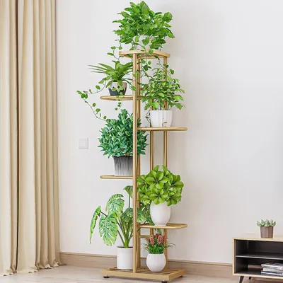 Produktbild von Pflanzenständer mit 6 Ebenen - Metall Blumenregal für Innen, Garten, Balkon Dekoration - Gold
