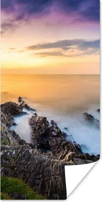 Produktbild von MuchoWow® Poster Sonnenuntergang - Horizont - Wasser - Landschaft - Blau 60x120 cm - Wandschmuck