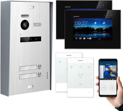 Produktbild von BALTER EVO Aufputz Silber 7" WiFi Monitor Schwarz + Talk Video Türsprechanlage Set 2 Familienhaus