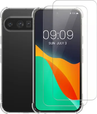 Produktbild von kalibri Hülle kompatibel mit Google Pixel 9 Pro Case - Handyhülle mit 2x Glas Schutz Folie - Cover Handyhülle in Transparent