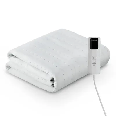 Zdjęcie produktu dla Comfeur Elektryczna podkładka grzewcza 190 x 80 cm, 9 stopni regulacji temperatury, timer, zabezpieczenie przed przegrzaniem, energooszczędna praca 95 W, biała