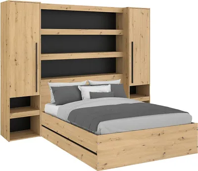 Produktbild von Kasten- und Einbaubett 140 x 190 cm - Natur und schwarz - LUDARO