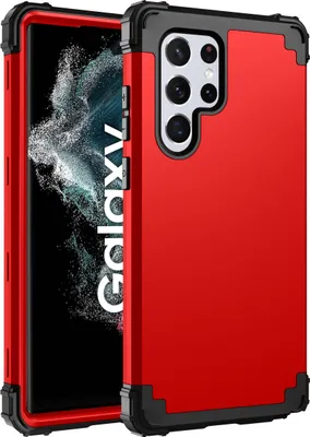 Produktbild von Galaxy S22 Ultra 5G Hülle, 3 in 1 Hybrid PC TPU Stossfest Robust Schutzhülle für Samsung Galaxy S22 Ultra 5G Rot