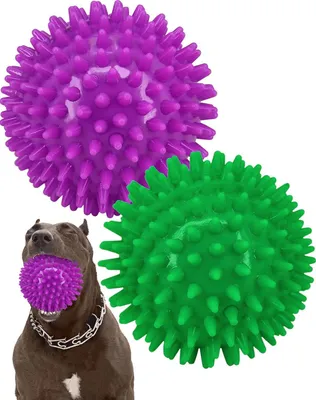 Produktbild von 2 robuste Quietschbälle (8,9 cm) für mittelgroße und große Hunde, Stachelspielzeug für die Zahnreinigung und das Training, großes Hundespielzeug für aggressive Hunde