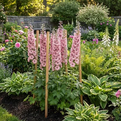Image de Bloomique - Lot de 6 - Delphinium Magic Fountains aux nuances roses - Pied-d'alouette - Floraison abondante - Rustique - Vivace - Hauteur 10-20 cm - Pot 9 cm