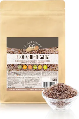 Produktbild von GOLDEN PEANUT Flohsamen ganz 5 kg - 99% Reinheit, ballaststoffreich, ohne Zusätze, qualitäts aus Indien, glutenfreie Backzutat