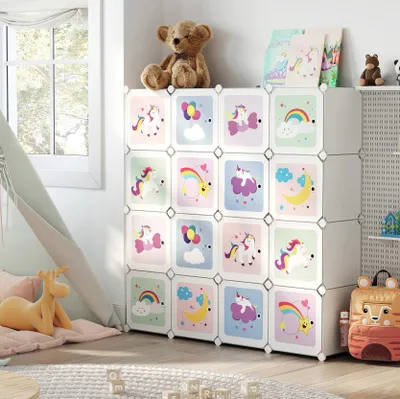 Produktbild von SONGMICS Kleiderschrank Schuhregal aus Kunststoff, Aufbewahrungsschrank für Kinder