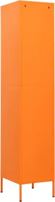 A tall, orange metal cabinet on a white background.