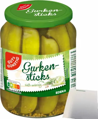 Produktbild von Gut & Günstig Gurken-Sticks süß-würzig (360g Glas) + usy Block